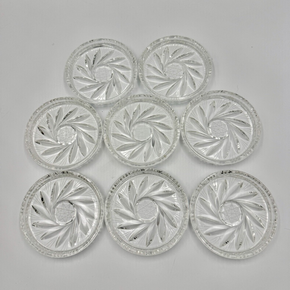 Vintage Glass Crystal Coaster 8 Piece Set Stackable Round Decorative Home Decor